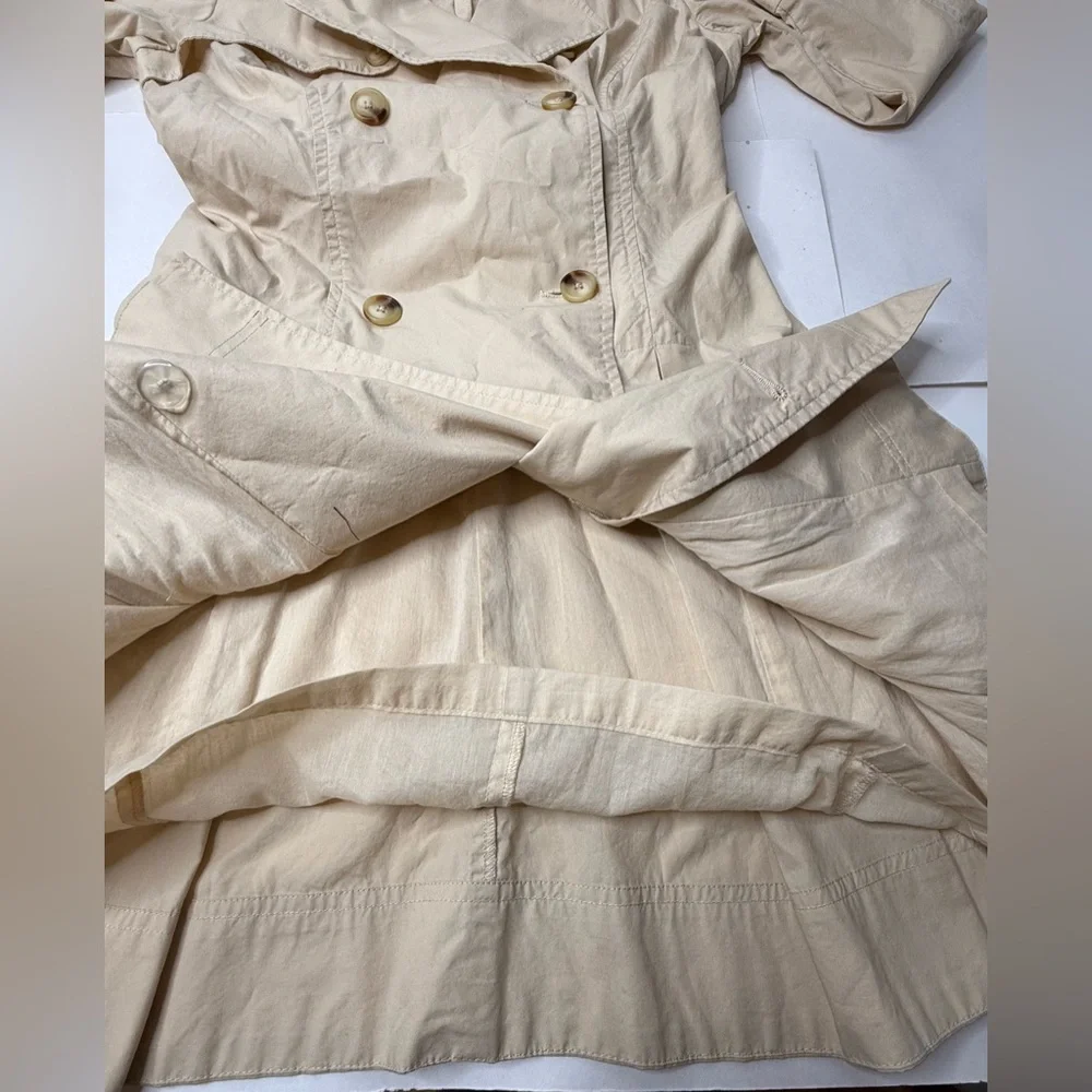 American Living Trench Coat Womens Size 14 Beige Pleated Classic Preppy Khaki PI